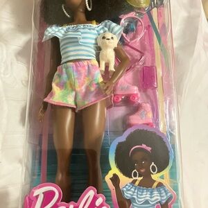 Barbie Doll with Blue Striped Top and Tie-Dye Shorts